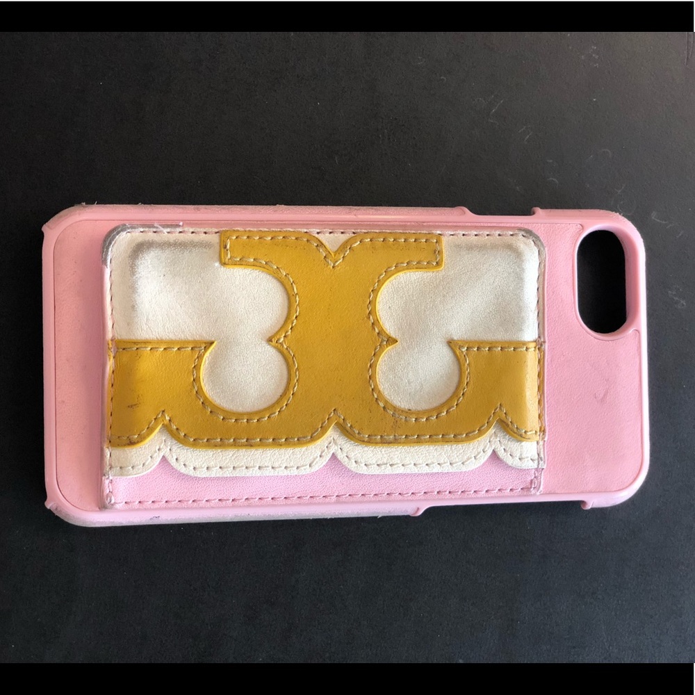 Tory Burch leather iPhone 8 case w/ stand cc pouch